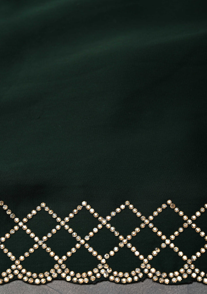 Bottle Green Satin Saree with Stone work Scallop border