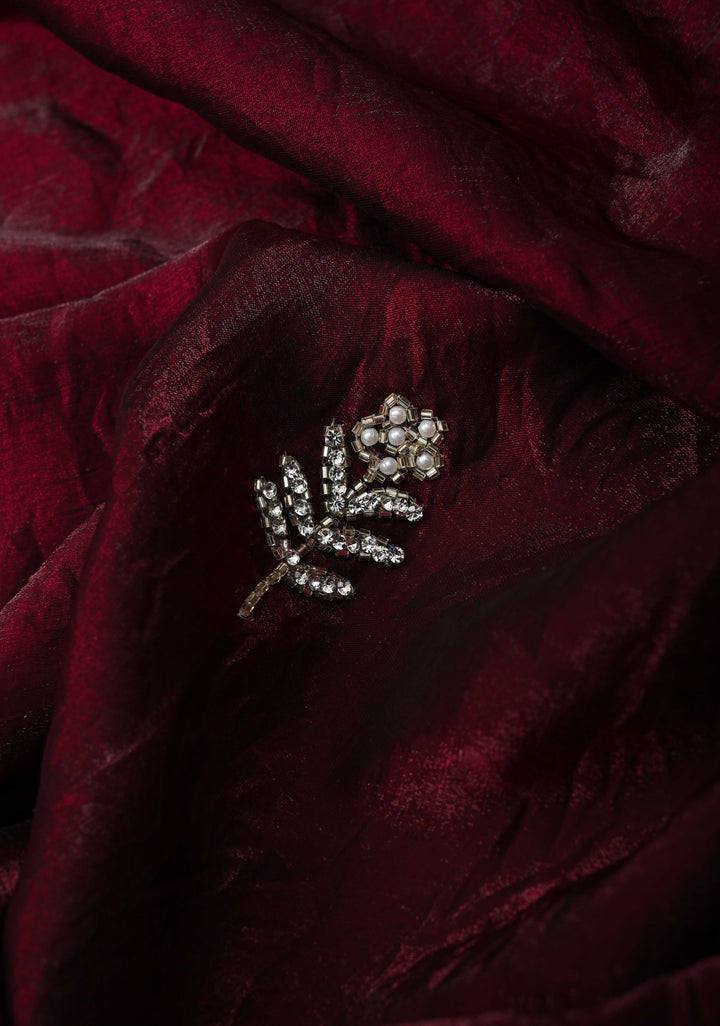 Maroon Shimmer Georgette Saree with Cutdana, Stone Work and moti work