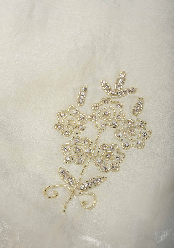 Ivory Shimmer Georgette Saree with Cutdana and  Stone Work embellishments