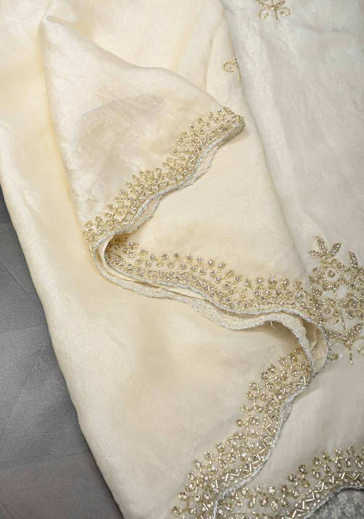 Ivory Shimmer Georgette Saree with Cutdana and  Stone Work embellishments
