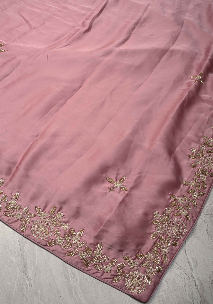 Dusty Pink  Satin Georgette saree with moti and cutdana embellishments on the Border