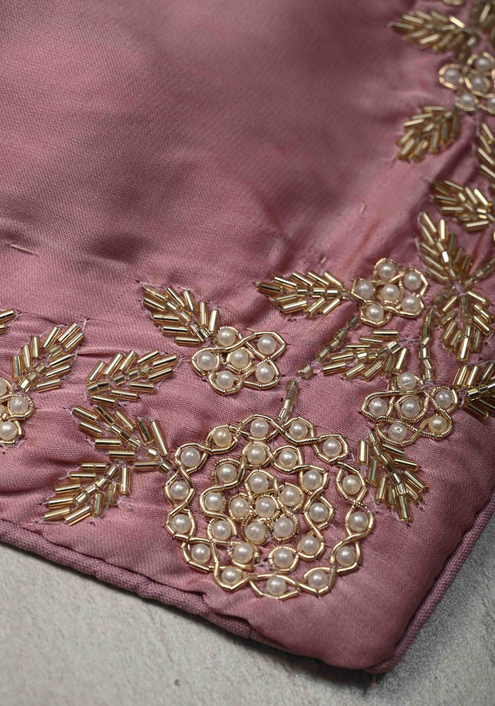 Dusty Pink  Satin Georgette saree with moti and cutdana embellishments on the Border