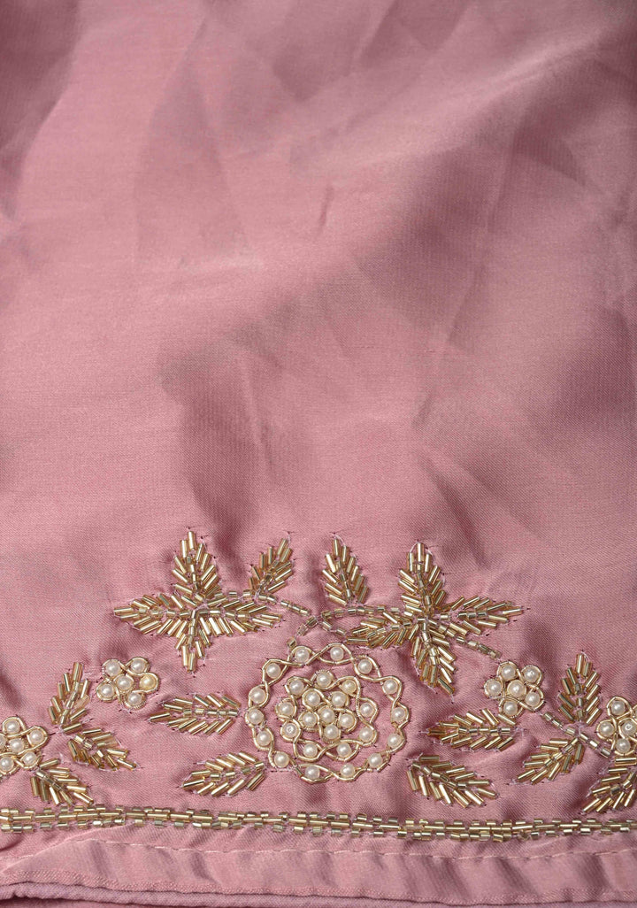 Dusty Pink  Satin Georgette saree with moti and cutdana embellishments on the Border