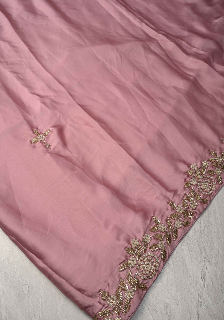 Dusty Pink  Satin Georgette saree with moti and cutdana embellishments on the Border
