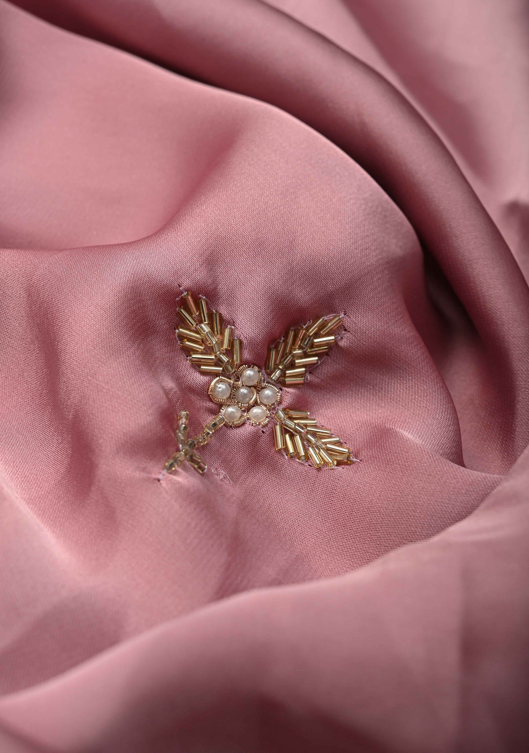Dusty Pink  Satin Georgette saree with moti and cutdana embellishments on the Border