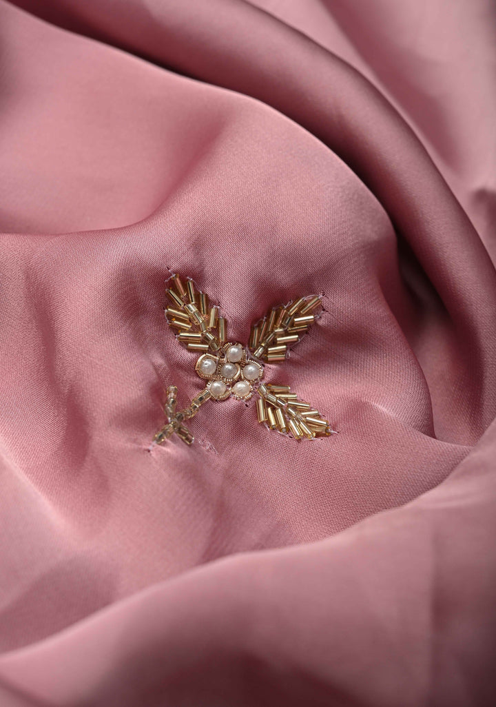 Dusty Pink  Satin Georgette saree with moti and cutdana embellishments on the Border
