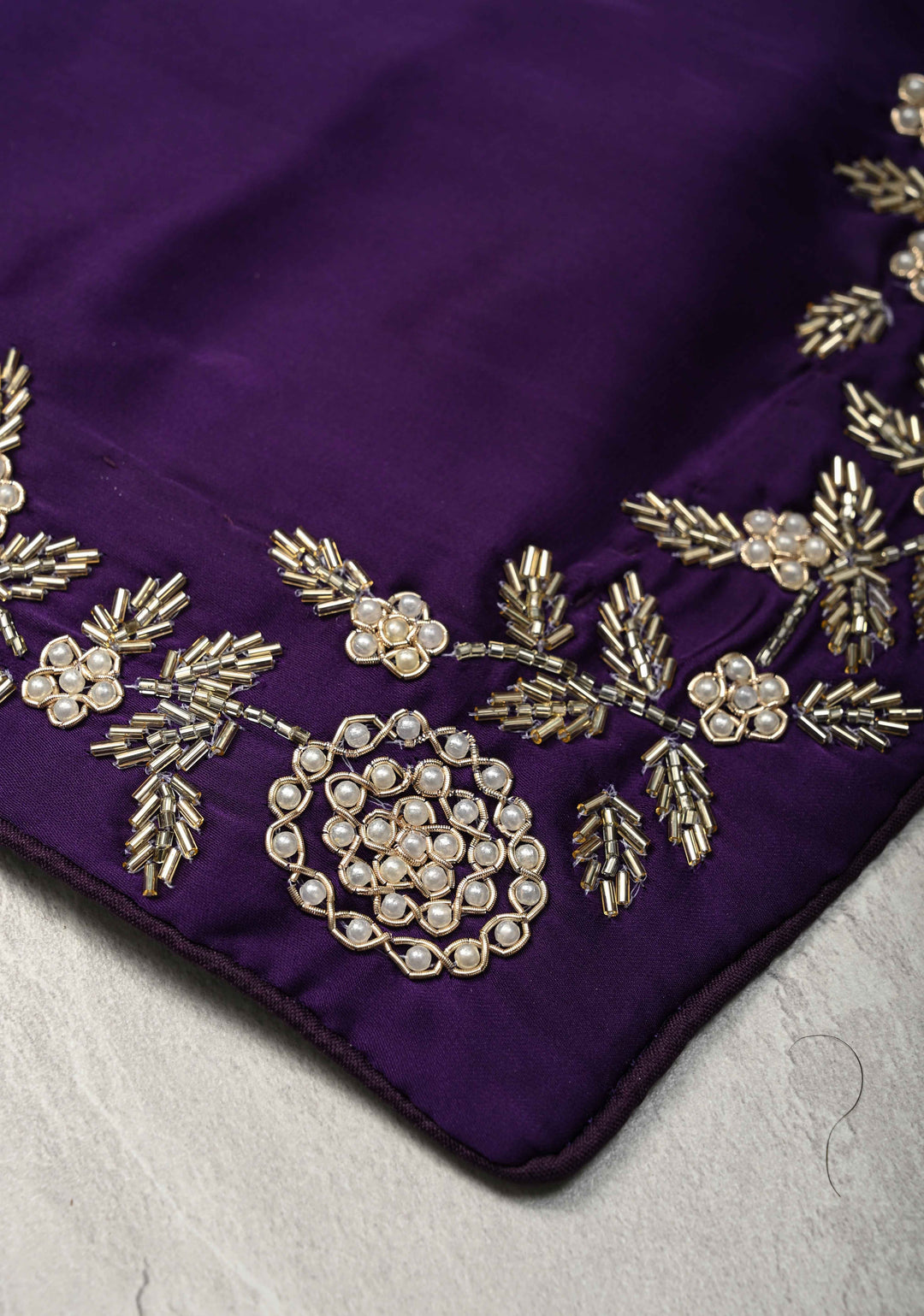 Purple Satin Georgette Saree with cutdana, moti and Zardosi Embellished
