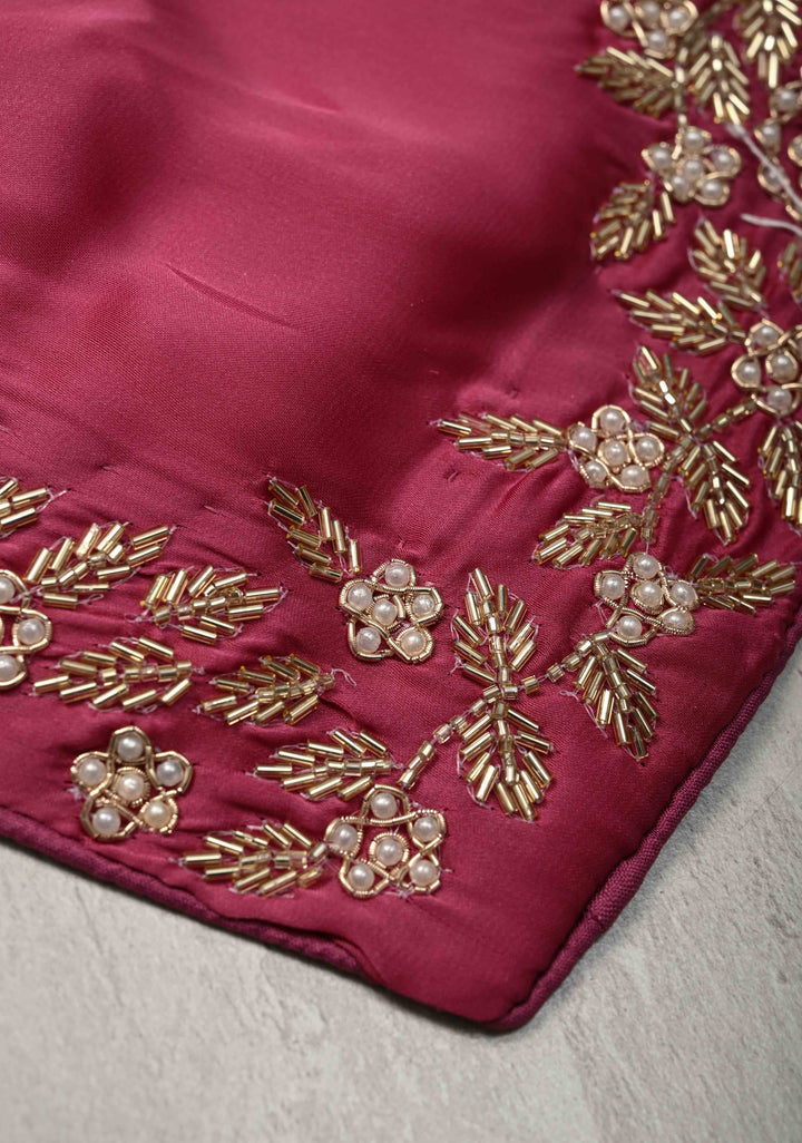 Pink Satin Georgette saree with moti, cutdana and Zardozi embellishments
