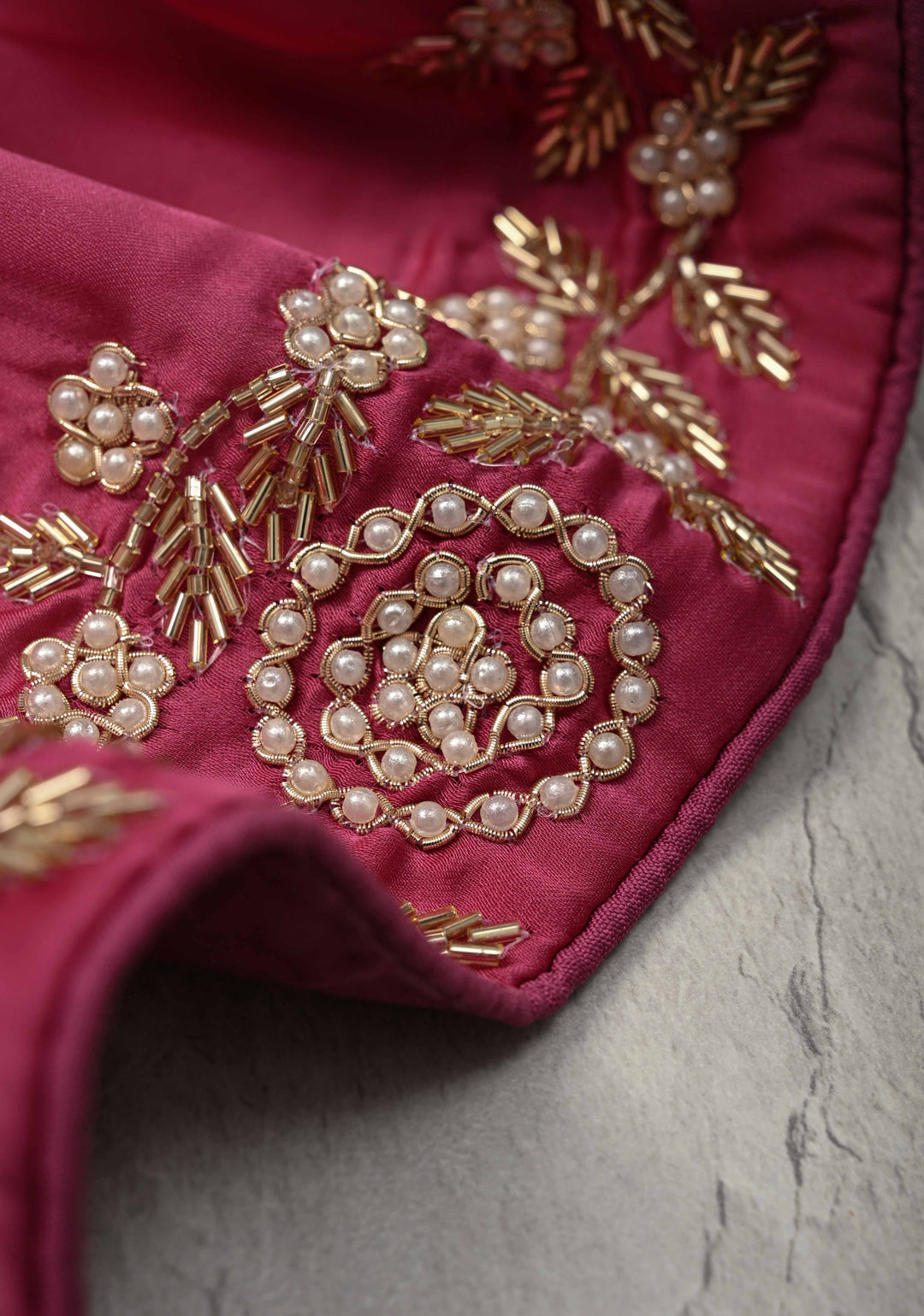 Pink Satin Georgette saree with moti, cutdana and Zardozi embellishments