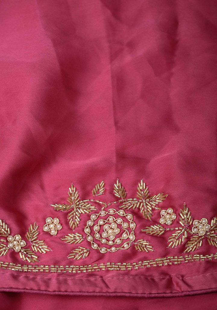 Pink Satin Georgette saree with moti, cutdana and Zardozi embellishments