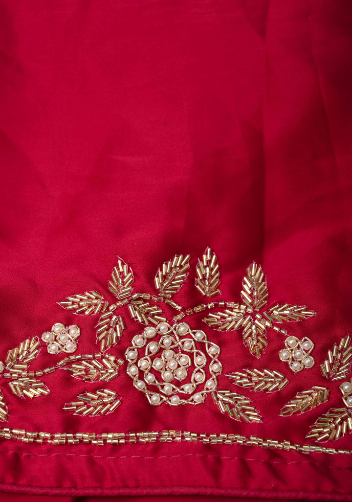 Maroon  Satin Georgette Saree with cutdana, moti work on border