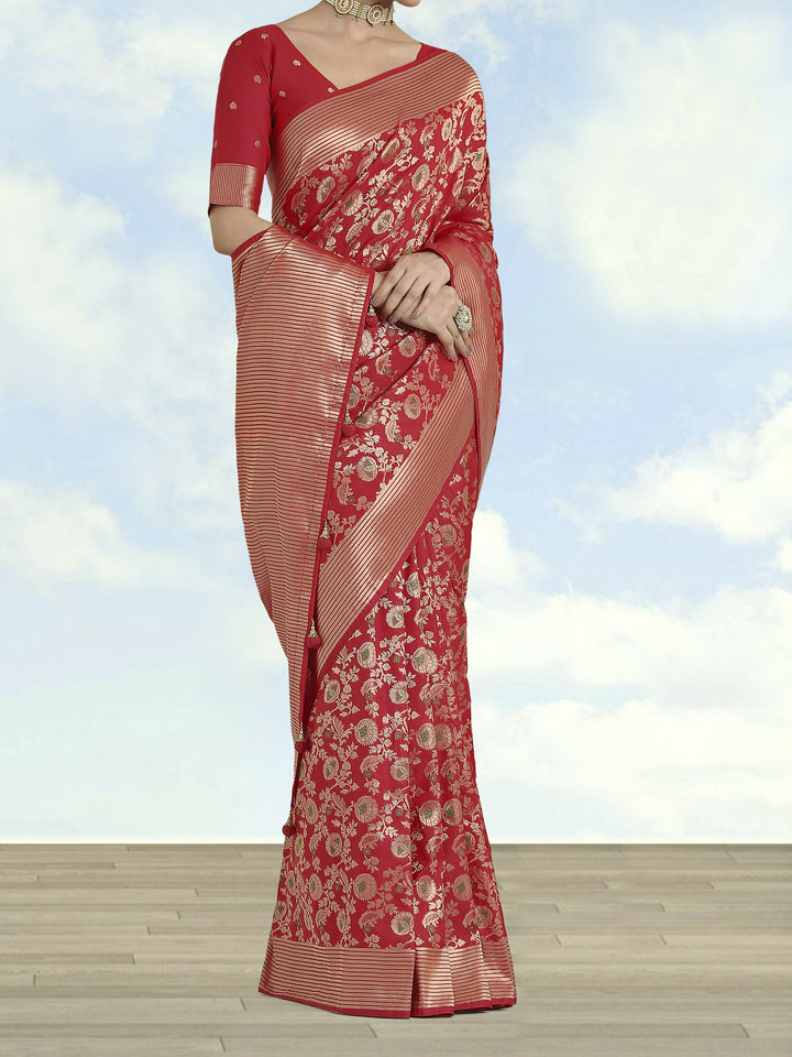 Banarasi Silk Red Zaal Pattern Saree | SHOBITAM