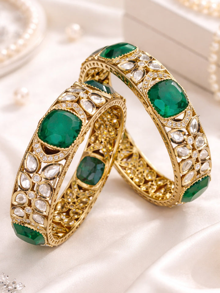 Mint Green Kundan Triple Jhumka Earrings | SHOBITAM