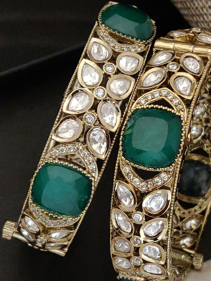 Victorian Plated Bangle Set with Emerald Green Stones | SHOBITAM