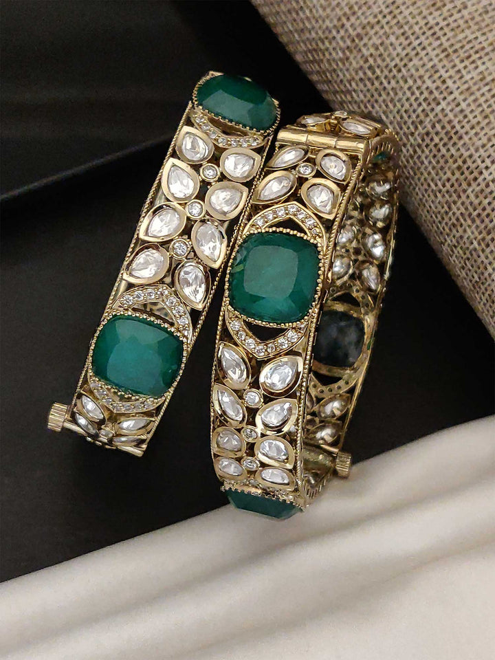 Mint Green Kundan Triple Jhumka Earrings | SHOBITAM