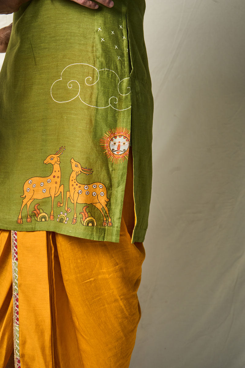 MRIGA GATI GREEN SET OF 2 ( KURTA + DHOTI) | SHOBITAM