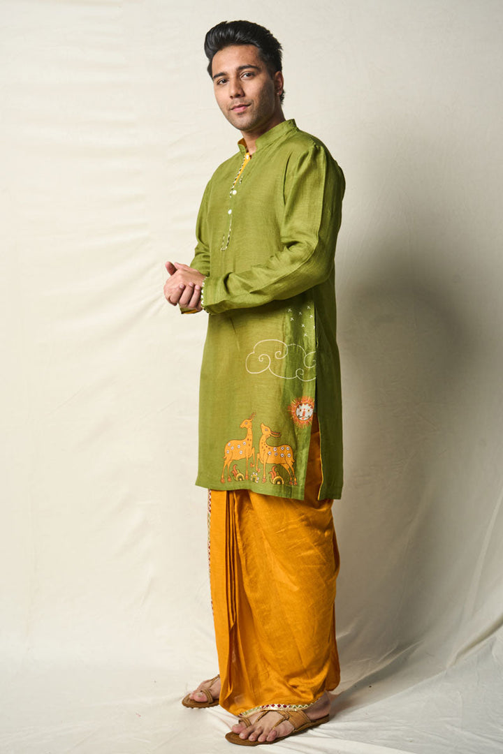 MRIGA GATI GREEN SET OF 2 ( KURTA + DHOTI) | SHOBITAM
