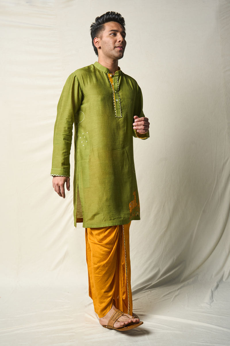 MRIGA GATI GREEN SET OF 2 ( KURTA + DHOTI) | SHOBITAM