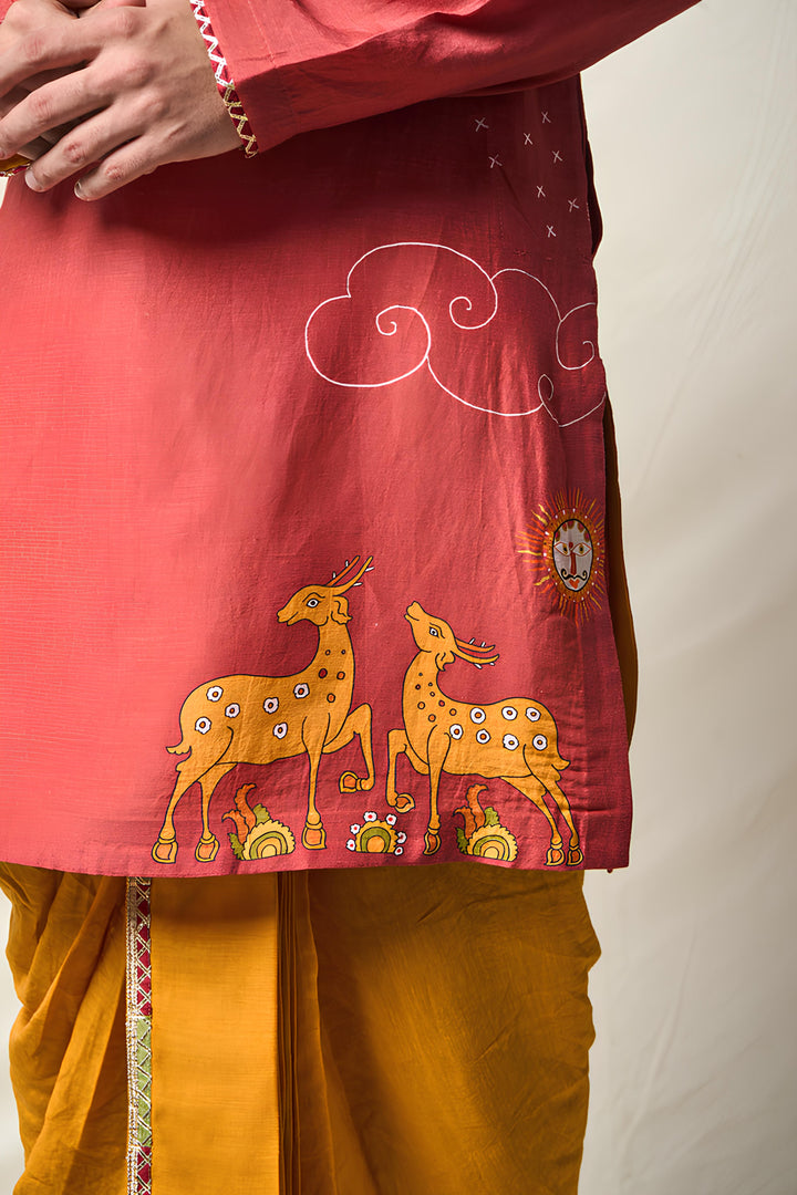 MRIGA GATI RUST SET OF 2 ( KURTA + DHOTI) | SHOBITAM
