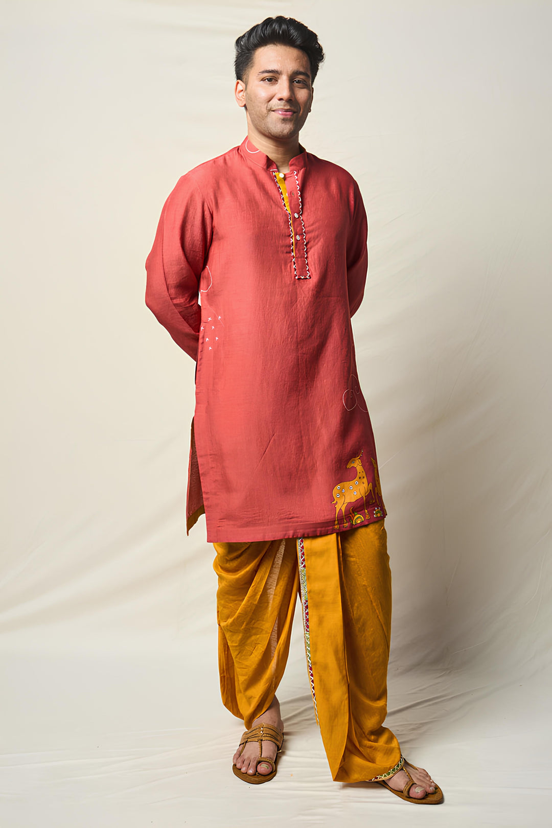 MRIGA GATI RUST SET OF 2 ( KURTA + DHOTI) | SHOBITAM