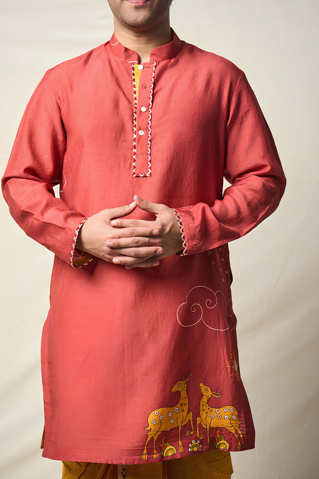 MRIGA GATI RUST SET OF 2 ( KURTA + DHOTI) | SHOBITAM