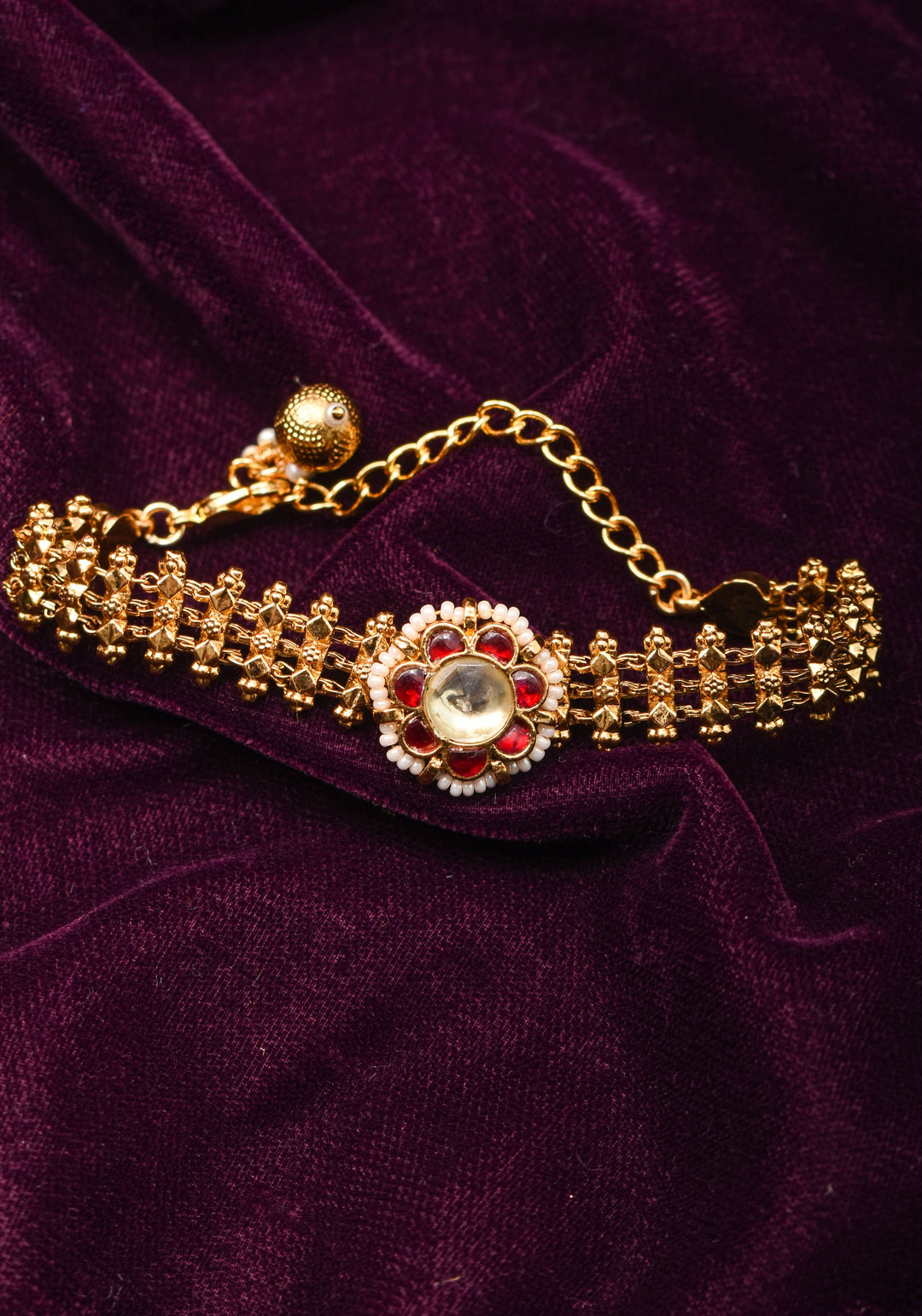Microplated Gold Tone Flexible Design Bracelet Set with Floral Center