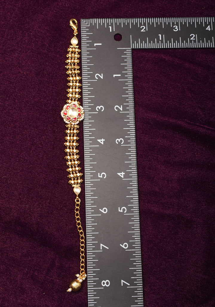 Microplated Gold Tone Flexible Design Bracelet Set with Floral Center