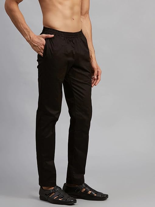 Men Black Solid Pyjamas, two side pockets | SHOBITAM