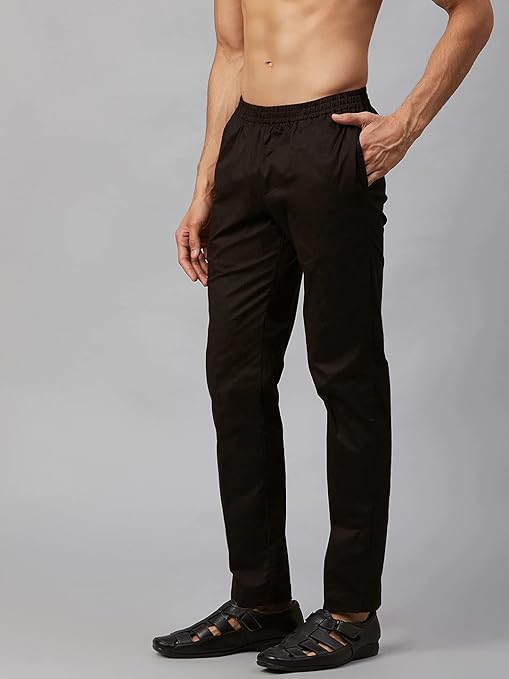Men Black Solid Pyjamas, two side pockets | SHOBITAM