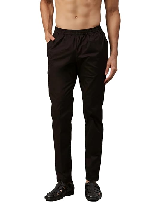 Men Black Solid Pyjamas, two side pockets | SHOBITAM