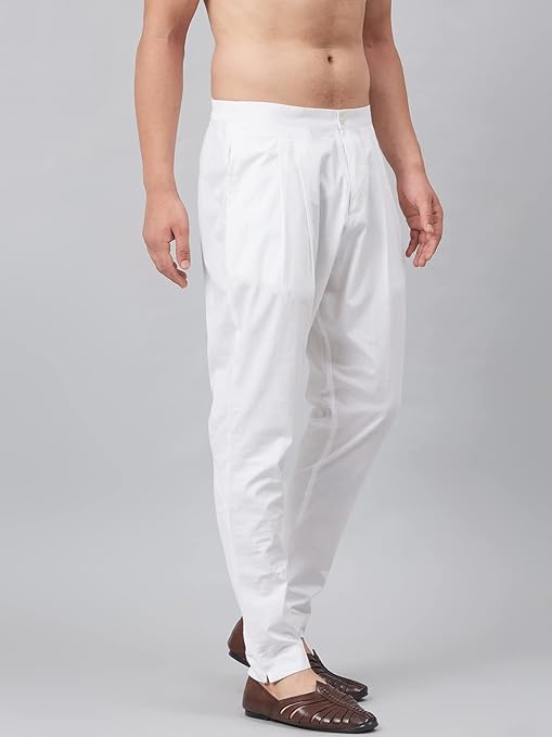 Men White Solid Trouser Style Pyjamas, two side pockets | SHOBITAM