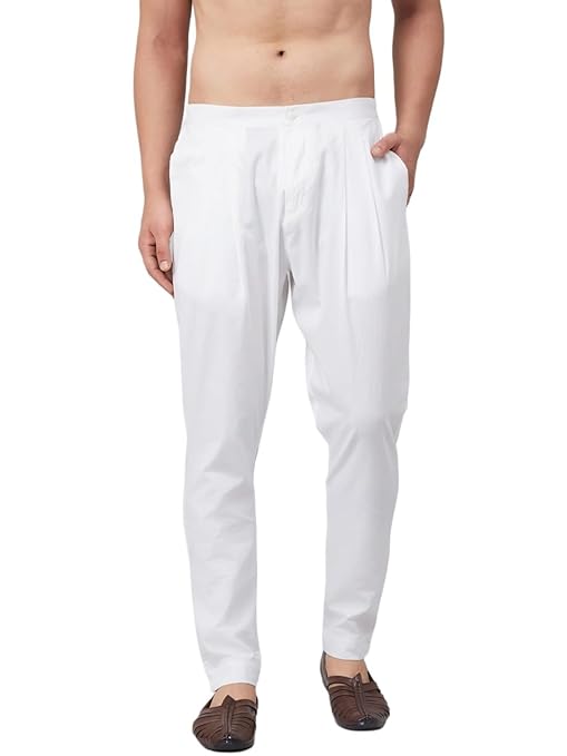 Men White Solid Trouser Style Pyjamas, two side pockets | SHOBITAM