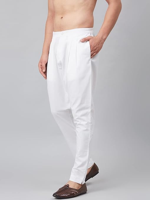 Men White Solid Trouser Style Pyjamas, two side pockets | SHOBITAM
