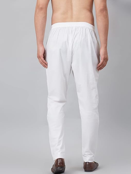 Men White Solid Trouser Style Pyjamas, two side pockets | SHOBITAM