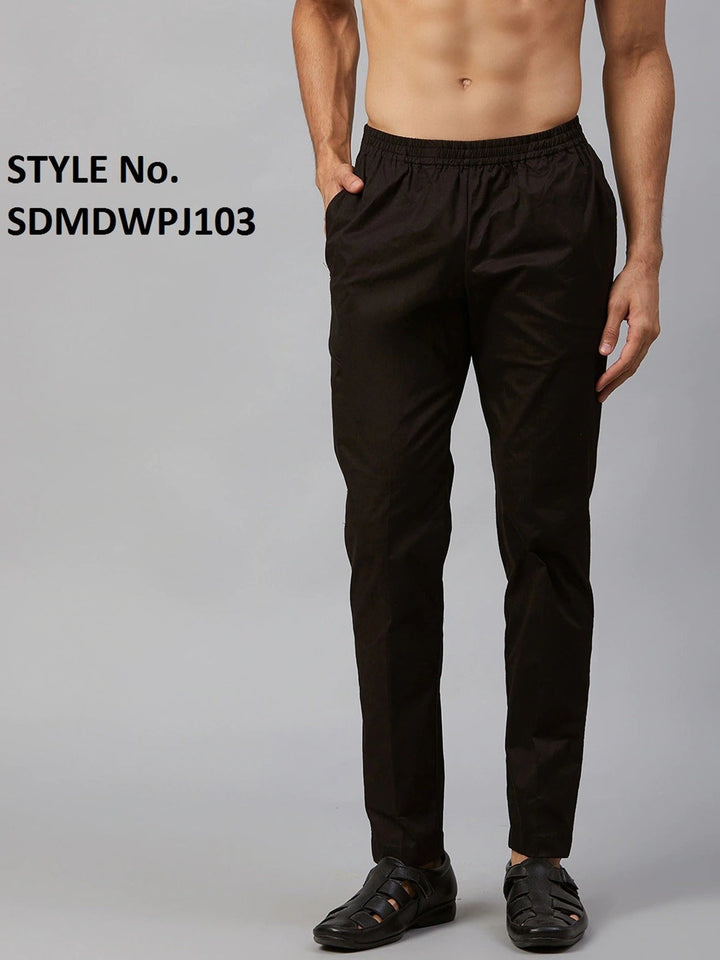 Men Black Solid Trouser Style Pyjamas, two side pockets | SHOBITAM