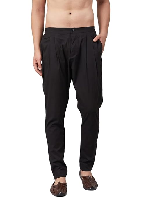 Men Black Solid Trouser Style Pyjamas, two side pockets | SHOBITAM