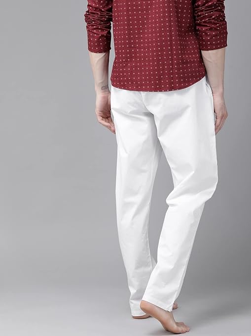 Men White Solid Pyjamas, two side pockets | SHOBITAM