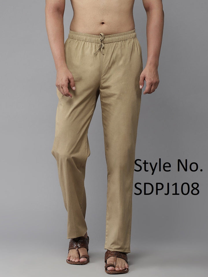 Men Khaki Solid Pyjamas, two side pockets  | SHOBITAM