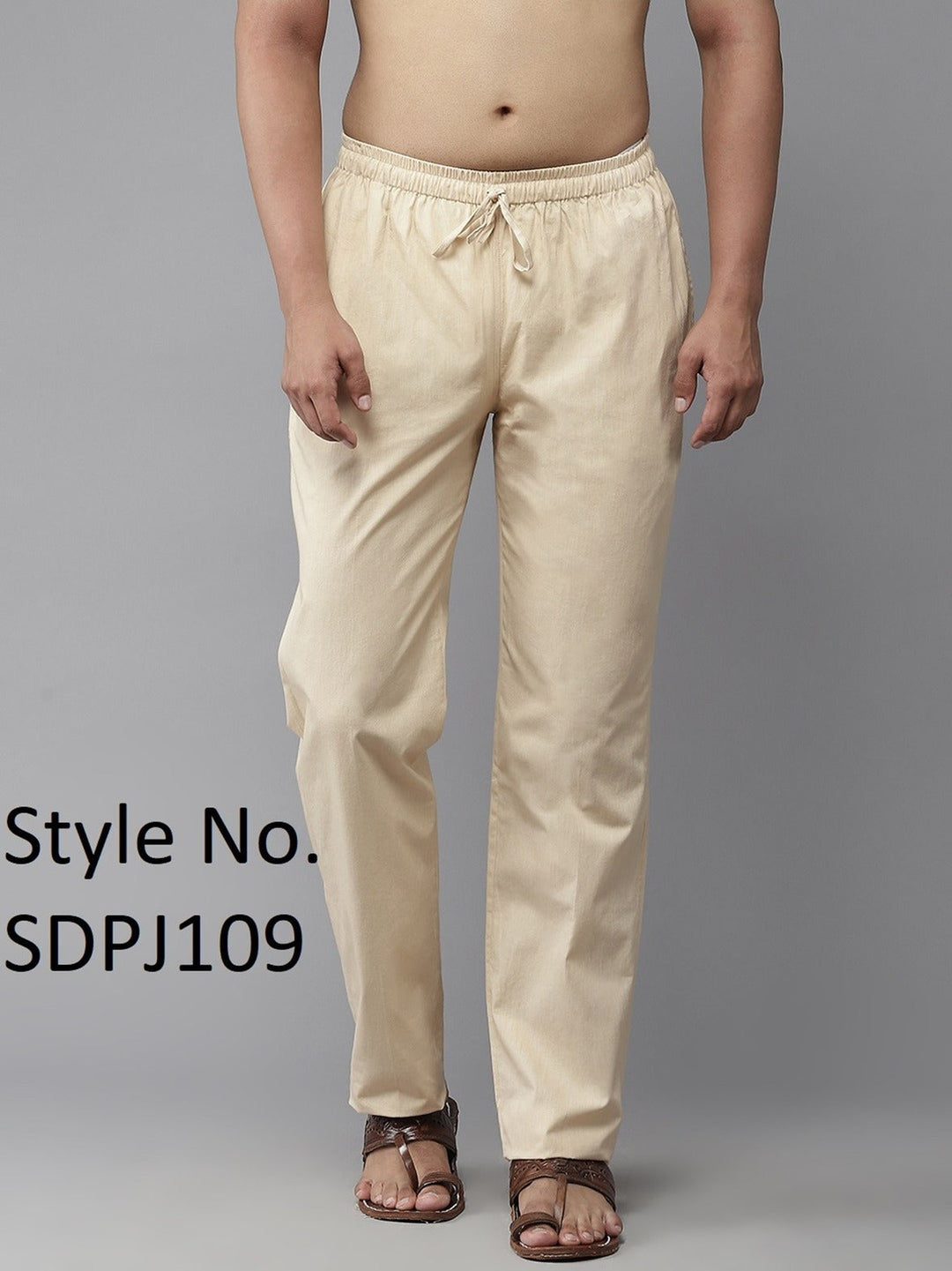 Men Beige Solid Pyjamas, two side pockets | SHOBITAM