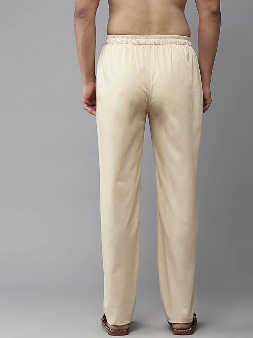 Men Beige Solid Pyjamas, two side pockets | SHOBITAM