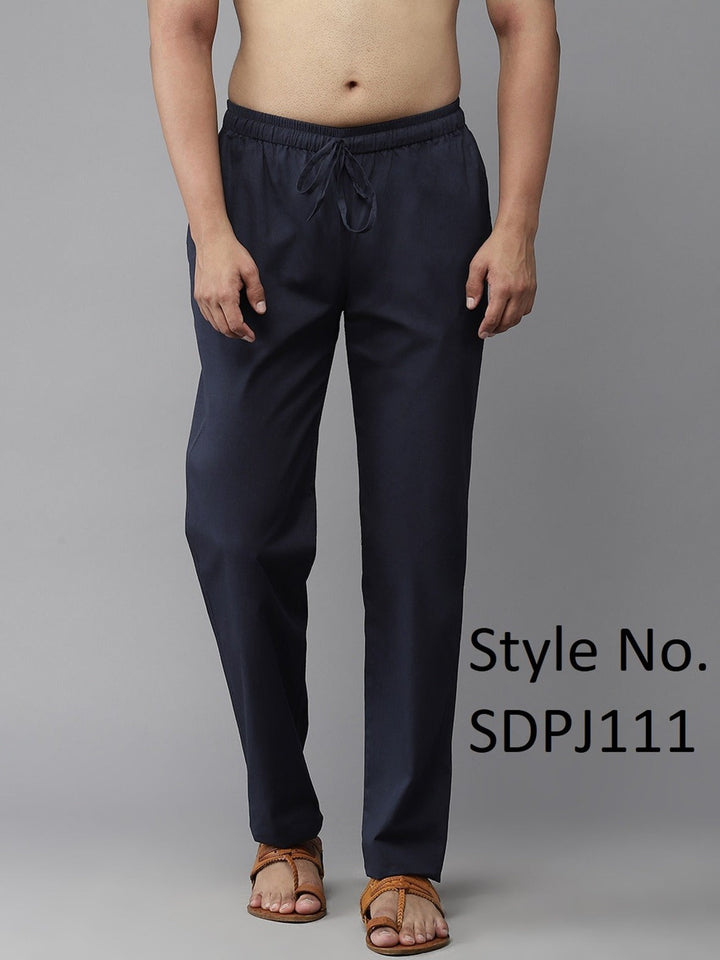 Men Navy Solid Pyjamas, two side pockets  | SHOBITAM