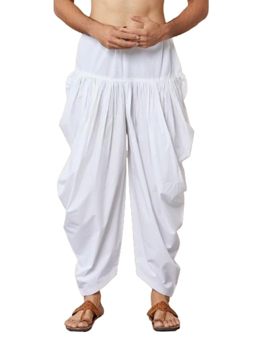 White Mid-Rise Loose Fit Pure Cotton Elasticated Solid Pleated Dhoti (Salwar) | SHOBITAM