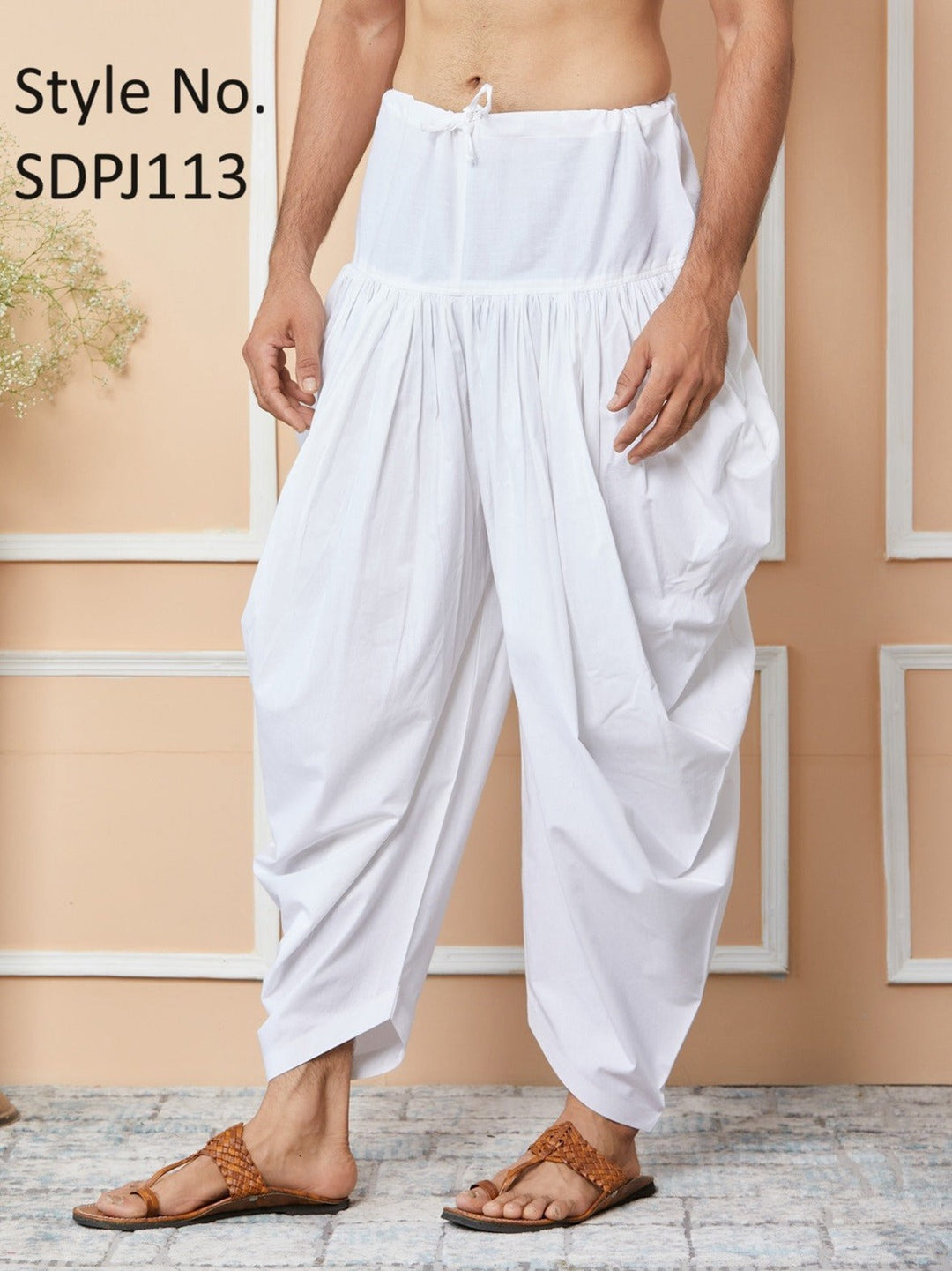 White Mid-Rise Loose Fit Pure Cotton Elasticated Solid Pleated Dhoti (Salwar) | SHOBITAM