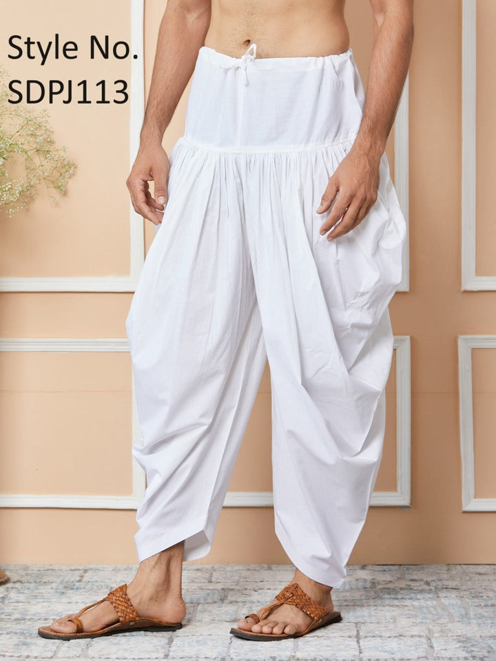 White Mid-Rise Loose Fit Pure Cotton Elasticated Solid Pleated Dhoti (Salwar) | SHOBITAM