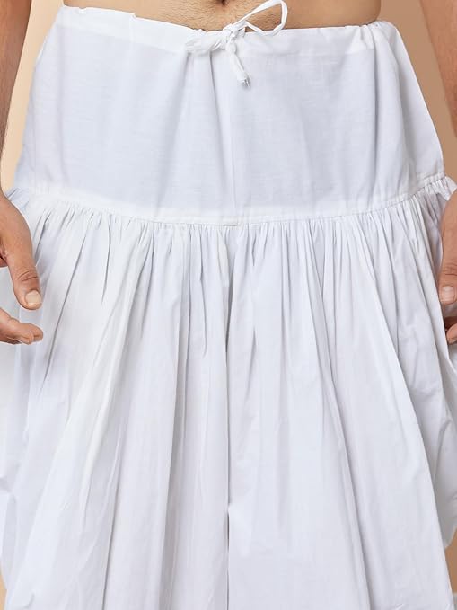 White Mid-Rise Loose Fit Pure Cotton Elasticated Solid Pleated Dhoti (Salwar) | SHOBITAM