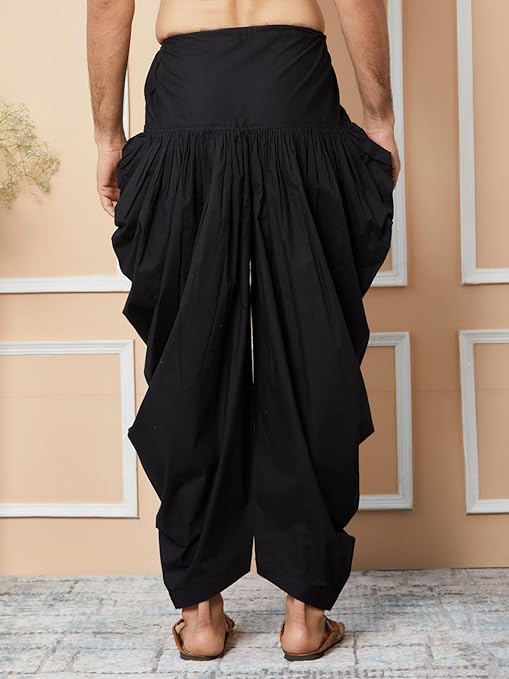 Black Mid-Rise Loose Fit Pure Cotton Elasticated Solid Pleated Dhoti (Salwar) | SHOBITAM