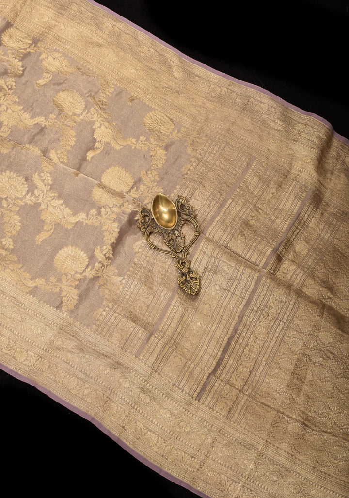 Tissue Mysore Silk Saree with Floral Jaal and Zari Border | SILK MARK CERTIFIED | SHOBITAM