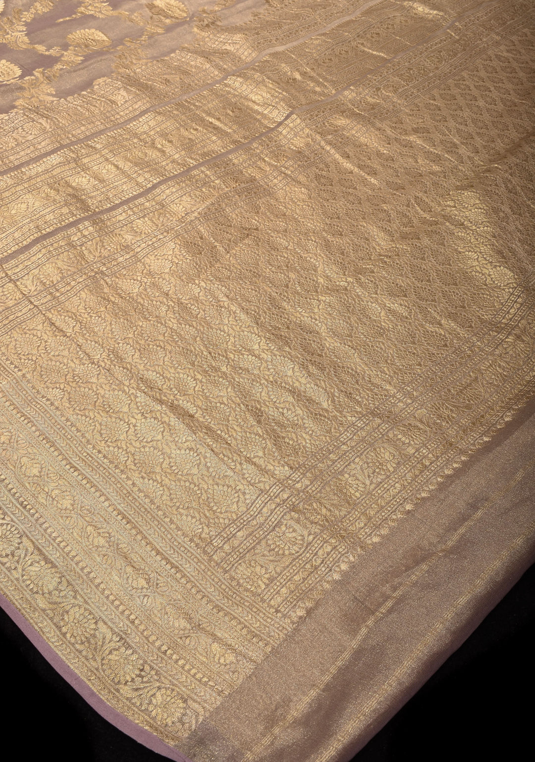 Tissue Mysore Silk Saree with Floral Jaal and Zari Border | SILK MARK CERTIFIED | SHOBITAM