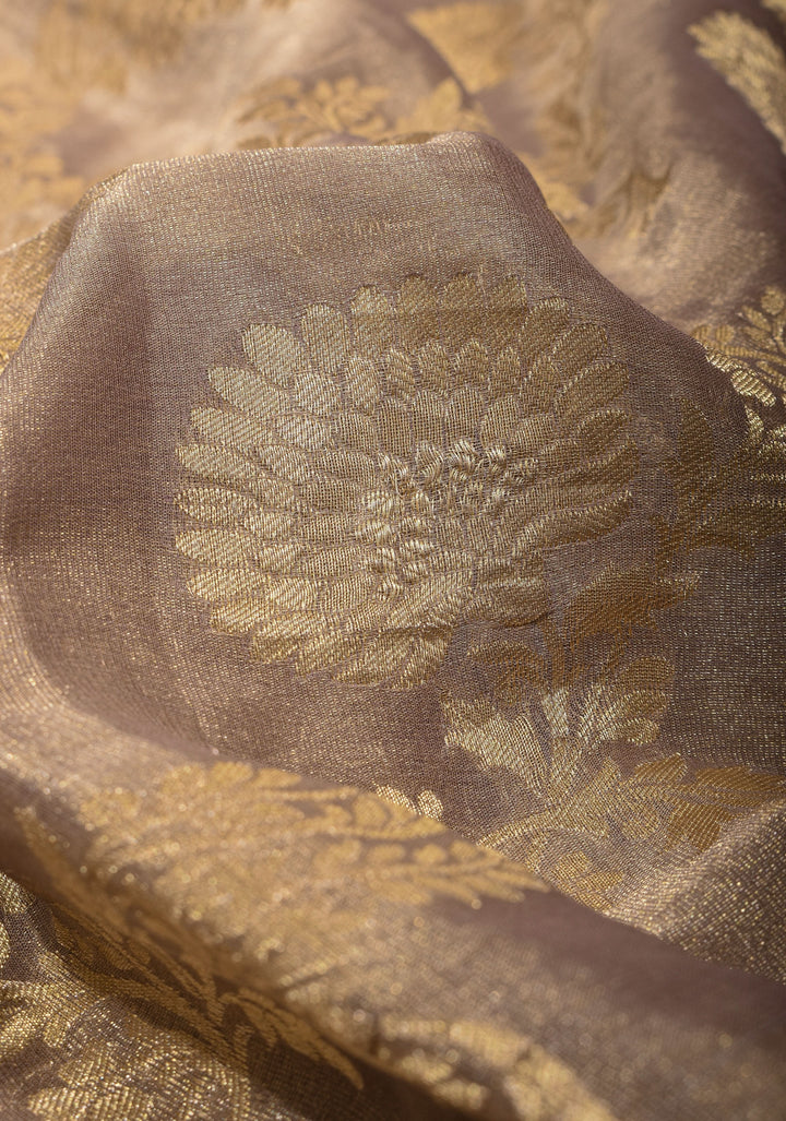 Tissue Mysore Silk Saree with Floral Jaal and Zari Border | SILK MARK CERTIFIED | SHOBITAM