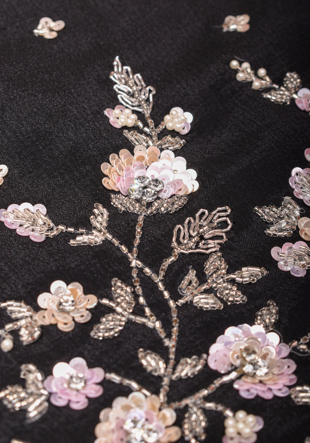 Black Exquisite Pure Crepe Chiffon saree with Sequin and Cutdana scallop embroidery | SILK MARK CERTIFIED